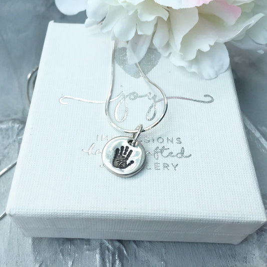 Circle Handprint or Footprint Charm Necklace - Joy Impressions