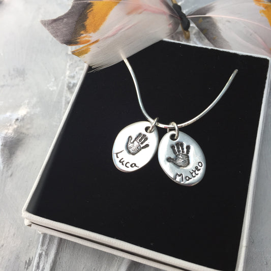 Oval Handprint or Footprint Charm Necklace - Joy Impressions