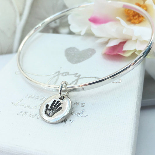 Mini Circle Handprint or Footprint Charm Bangle - Joy Impressions
