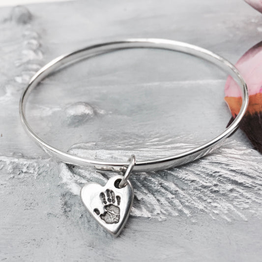Mini Heart Handprint or Footprint Charm Bangle - Joy Impressions