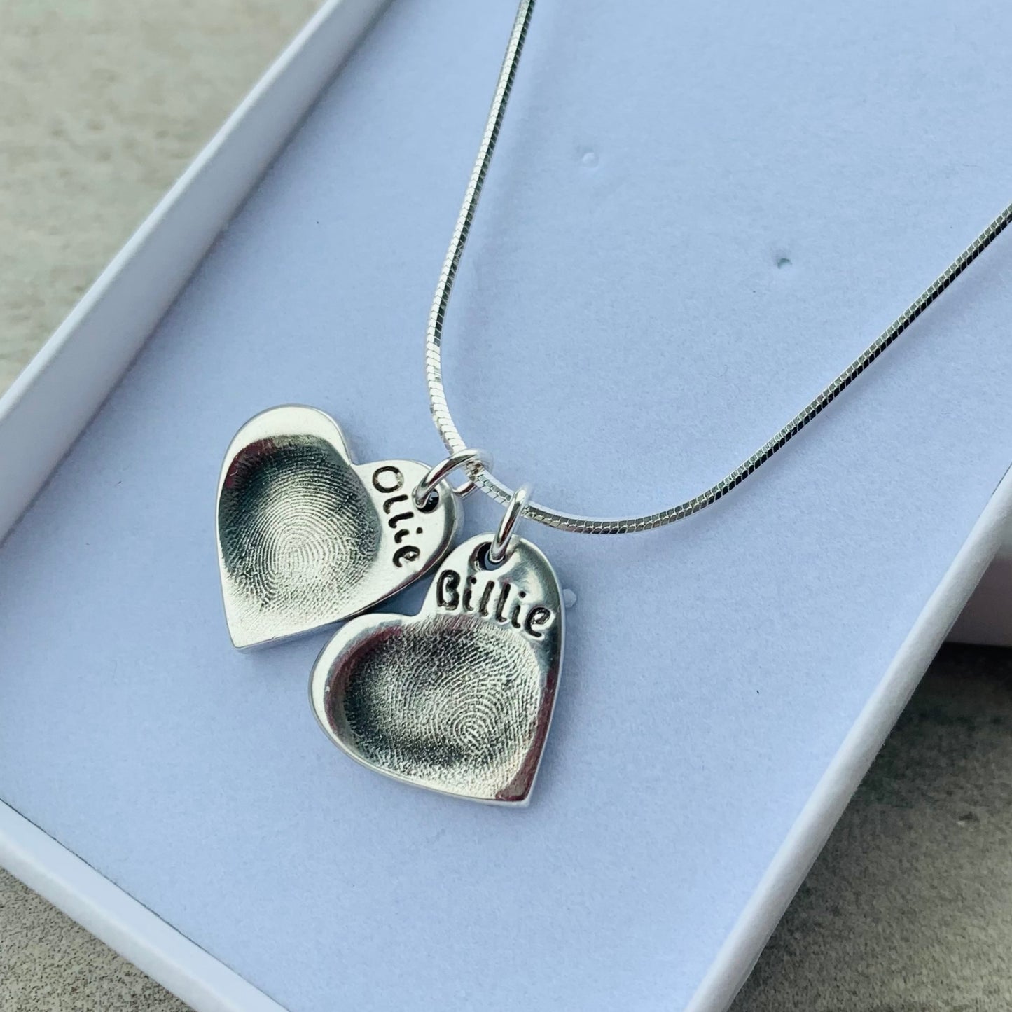 2 Fingerprint Heart Charm Necklace by Joy Impressions