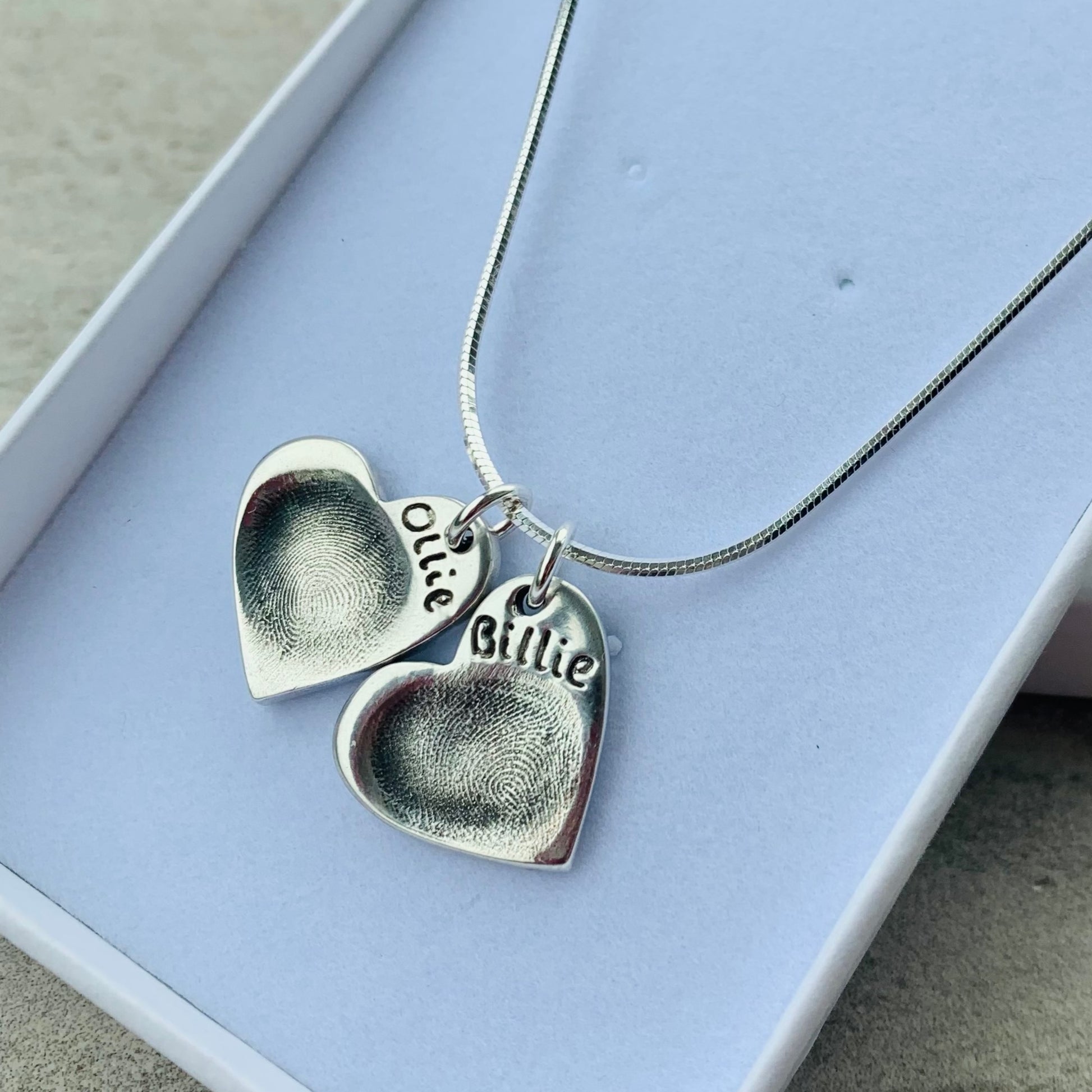 2 Fingerprint Heart Charm Necklace by Joy Impressions