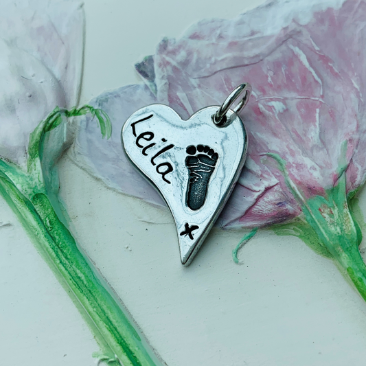 Elongated Heart Handprint or Footprint Charm - Joy Impressions