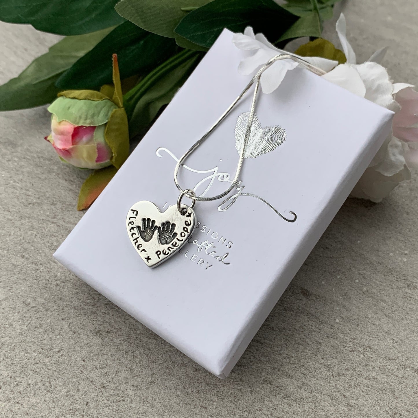 Large Heart Pendant 2 prints 2 names by Joy Impressions