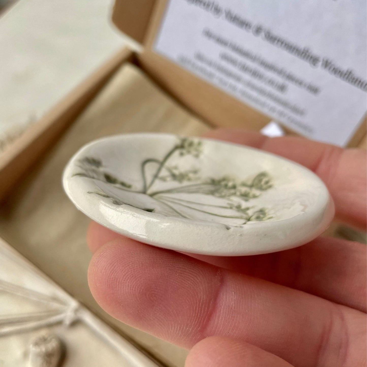 Flower Earring Studs with Cow Parsley Botanical Ceramic Trinket Dish