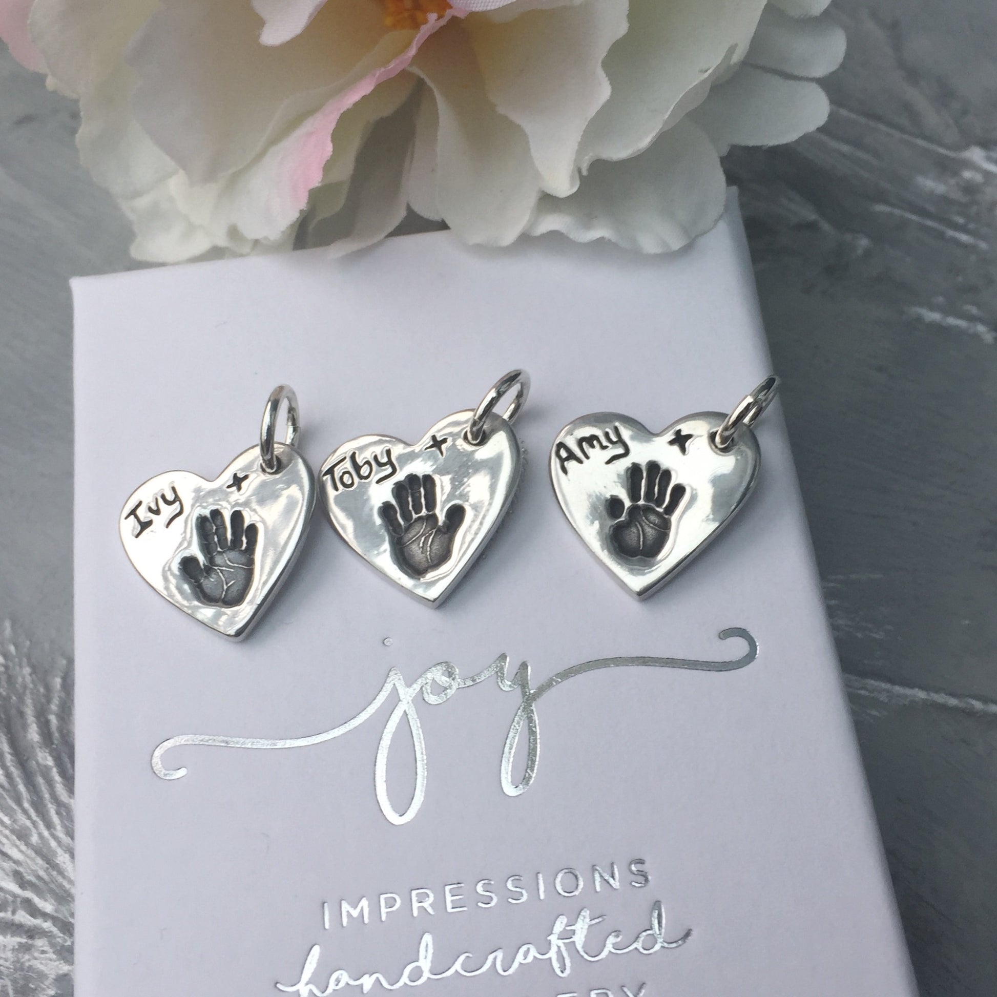 3 HANDPRINT CHARMS BY JOY IMPRESSIONS