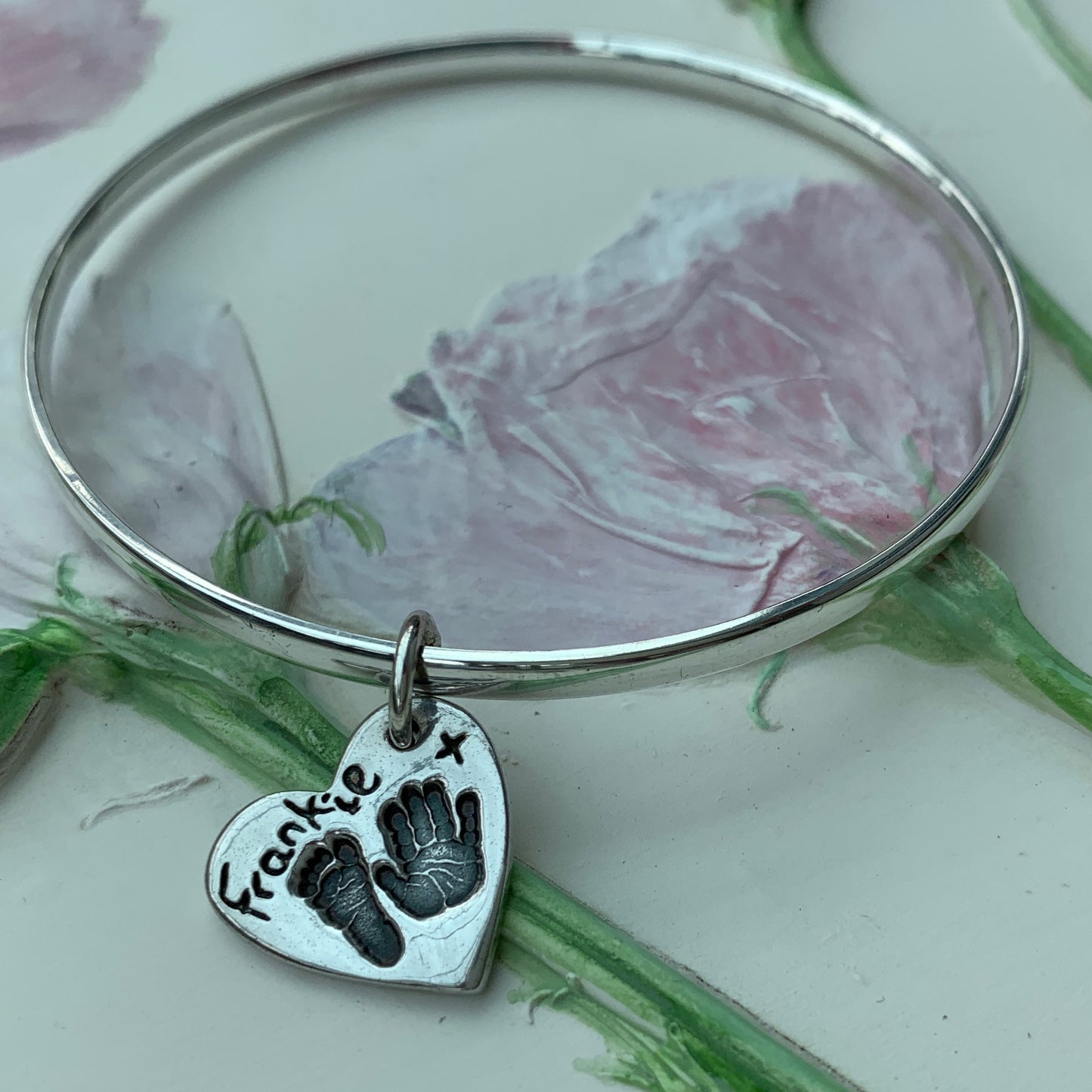 Hand & footprint charm bangle