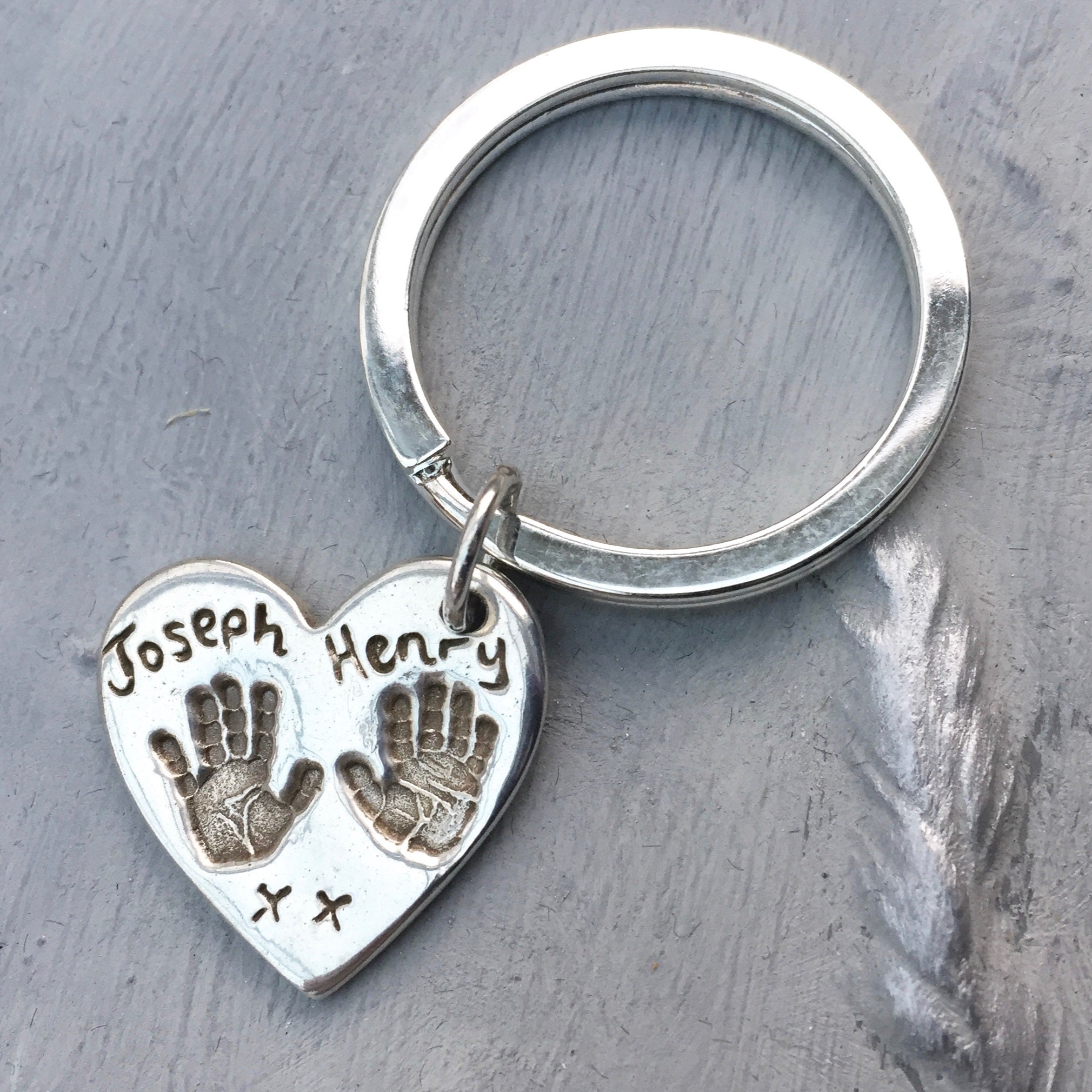 Handprint Keyring Heart 2 prints and 2 names – Tara Joy