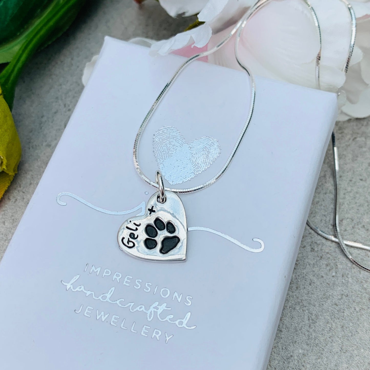 Pet Paw Print Charm Necklace - Heart