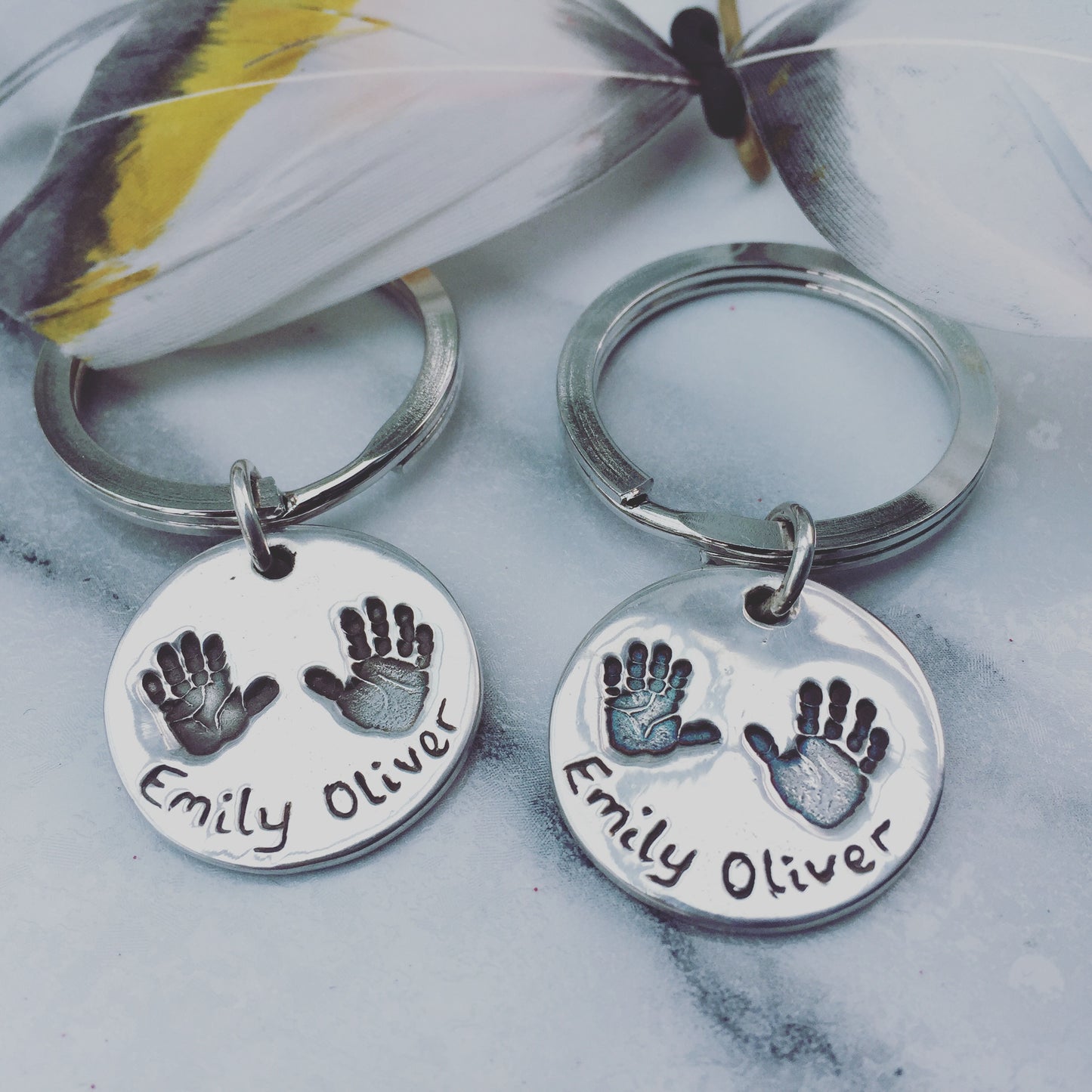 2 prints 2 names circle keyring by Joy Impressions